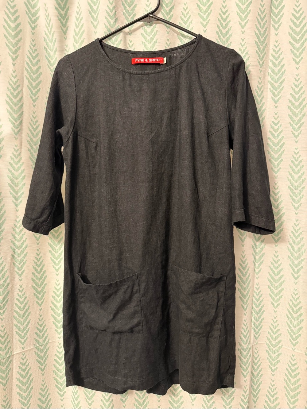 Pyne & Smith Black Linen Tunic Dress with Front Pockets